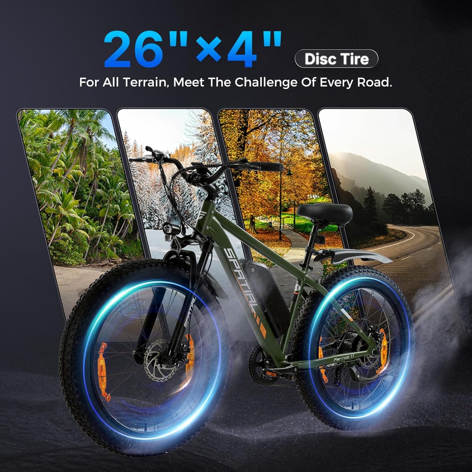 SPATIAL Electric Bike, 26" 4.0'' Fat Tire Mountain Ebike with 48V 13Ah 624 Wh Battery, Up to 104KM Range, 250W 80Nm Motor, LCD Display with 5 PAS, MTB for Adult Man and Woman - Image 6
