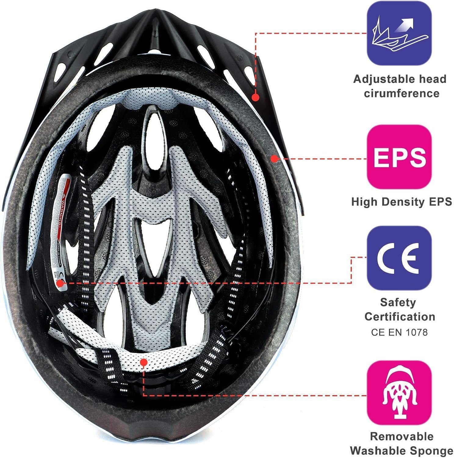 Cycle Helmet, Lightweight Bicycle Helmet, Adjustable Mountain & Road Bike Helmets for Adults, 18 Vents with Adjustable Strap & Detachable Visor for Mens Womens(Head Sizes58-62cm) - Image 4