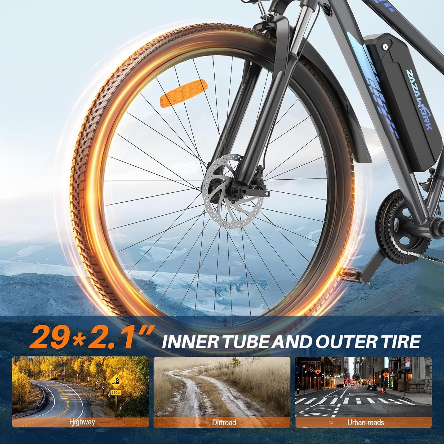 TIGUOWISH Electric Bike for Adults, 29" Commuter & Mountain E-Bike 48V 18.6AH Battery, 21-Speed Gears & Adjustable Fork, 100-120km Range, UK Legal 25km/h, Disc Brake, Max Load 130kg - Image 5