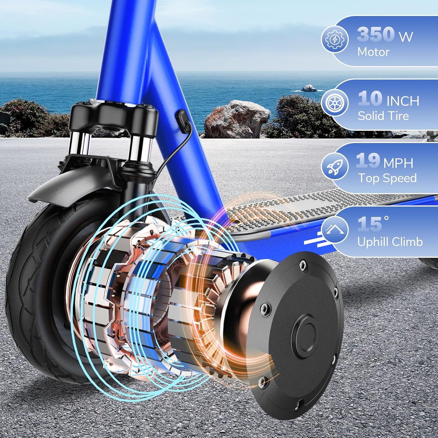 ApexSurge Electric Scooter for Adults,10" Solid Tires,350W Powerful Motor and Max 35/45KM Long Range,Top Speed 25KM/h,Dual Brake Stystem E Scooter, Lightweight and Foldable,APP Control,Max Load 120KG - Image 2