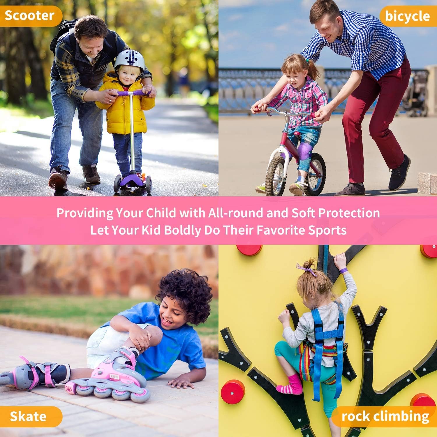 Kids/Youth Knee Pads Elbow Pads Wrist Guards 3 in 1 Protective Gear Set for Child Roller Skates, Cycling, Inline Skating, Scooter Skateboard, BMX Bike, Riding, and Multiple Outdoor Sports - Image 5