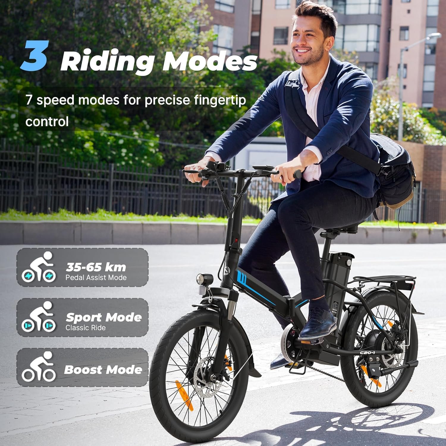 Electric Bike, 20"/14" Folding Electric Bike with 48V/36V Battery, 45-65 KM Range, 250W Powerful Motor, 7 Speed, EBike LCD Display, Commuting Folding Bike, Electric Bikes for Adults and Teens - Image 6