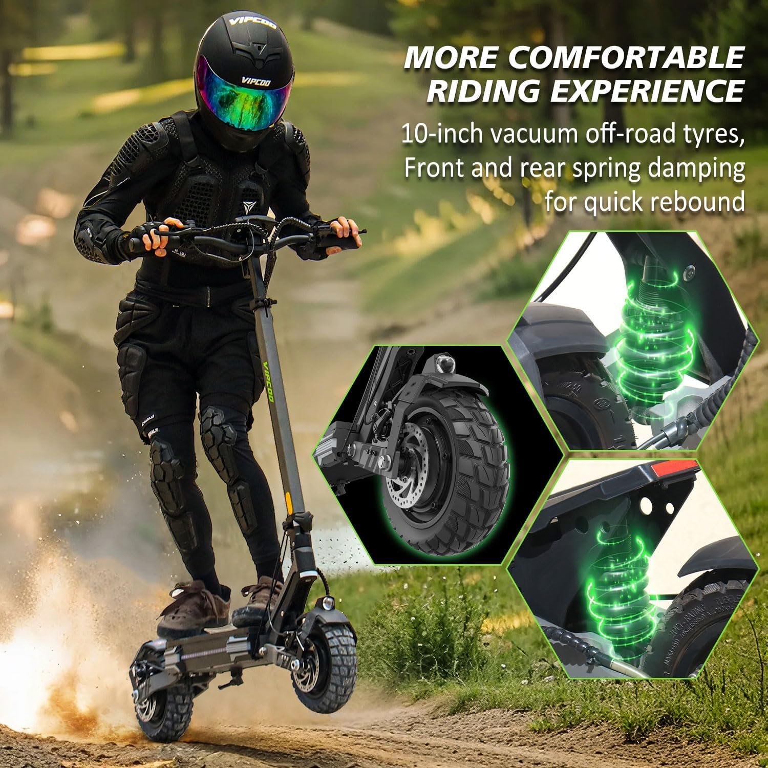 Off Road Electric Scooter for Adults, 10 inch VS6 Pro Pure Escooter, 52V 20.8Ah Battery Folding Scooters, 60-80 km Range, 150 kg Load HD Display Dual Shock Absorption & Motors All Terrain e Scooter - Image 2