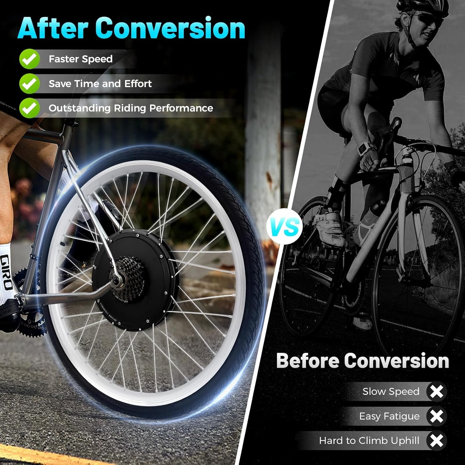 48V 1000W Electric Bike Rear Wheel Kit Hub Motor Conversion Set for 26 Inch Bicycle DIY E Bike PAS System LCD Display Disc Brake Brake Lever Controller Flywheel - Image 5