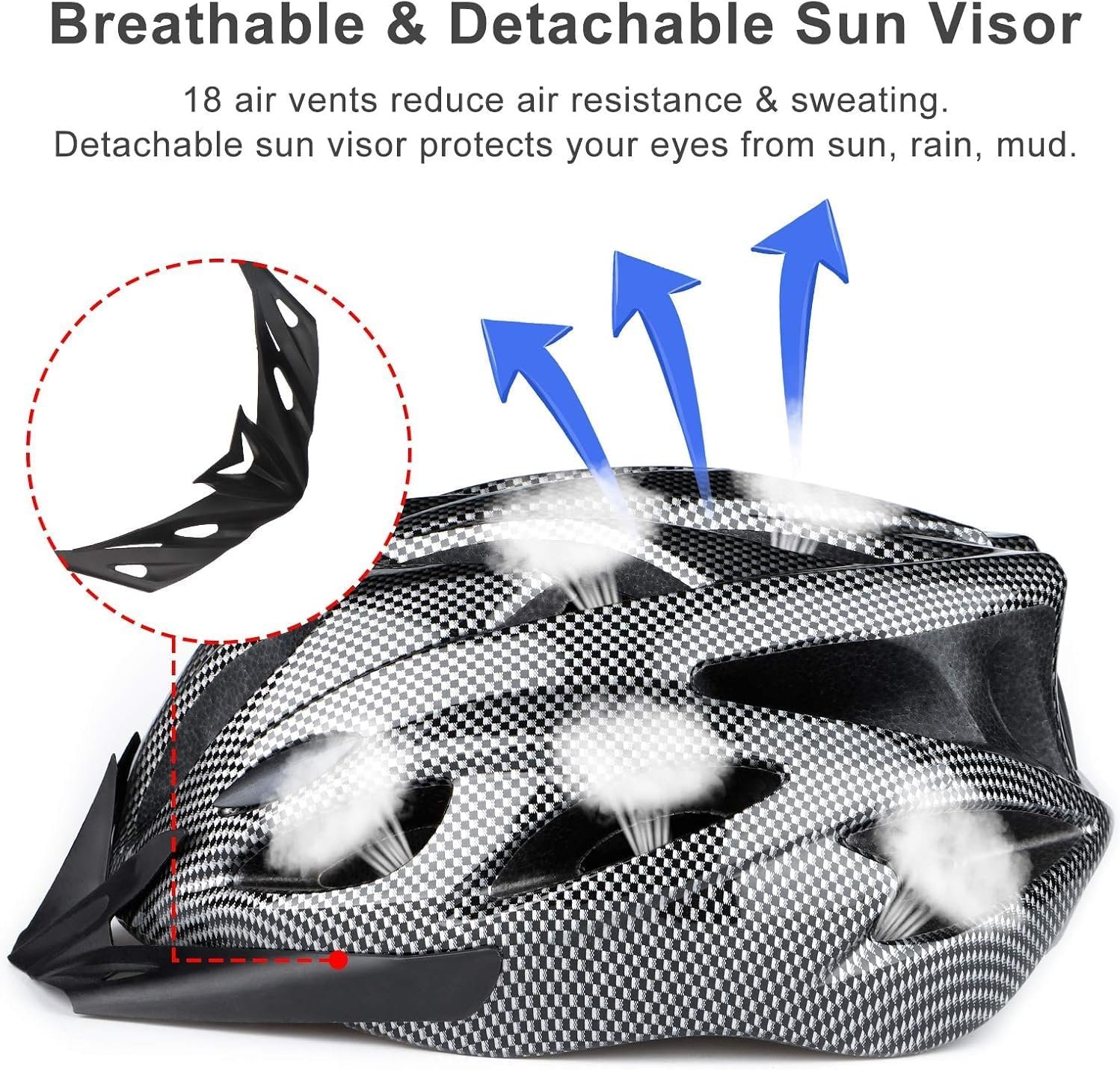Cycle Helmet, Lightweight Bicycle Helmet, Adjustable Mountain & Road Bike Helmets for Adults, 18 Vents with Adjustable Strap & Detachable Visor for Mens Womens(Head Sizes58-62cm) - Image 5