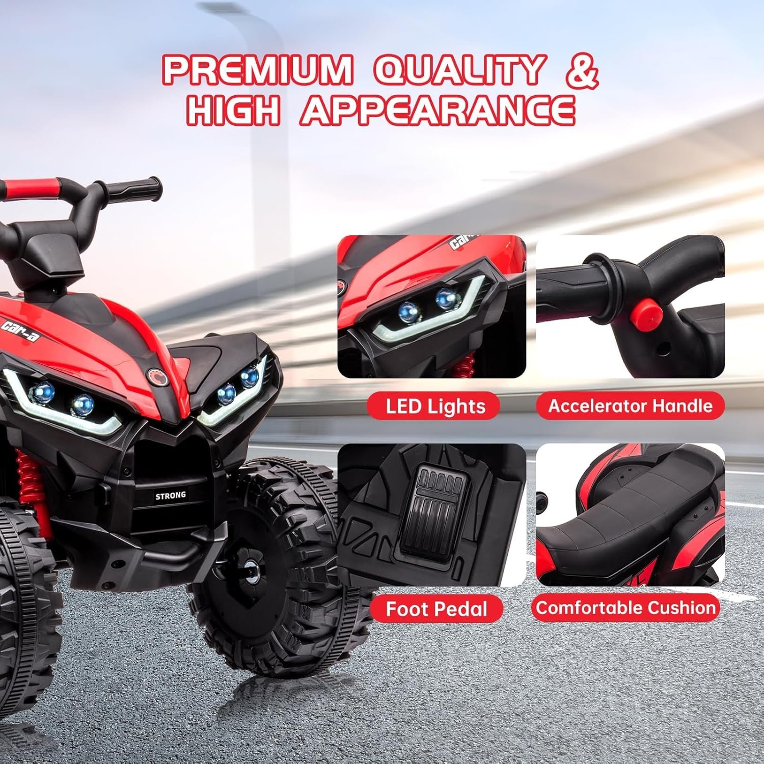12V Kids Electric Quad Bike with Remote Control, 35W Motor & Metal Body, Ride on ATV Electric Vehicle Toy Car with Music, LED Lights, Horn for Boys Girls Ages 3-8 (83 x 53 x 56 cm) - Image 5