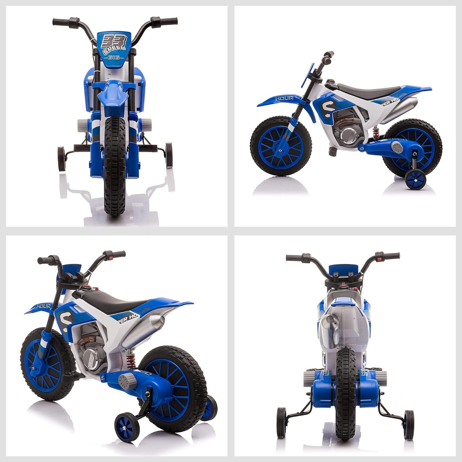 HOMCOM Kids Electric Motorbike, 12V Battery Powered Kids Motorbike for Boys and Girls with Training Wheels, Start-up Button, Pedal, for Ages 3-5 Years - Blue - Image 8