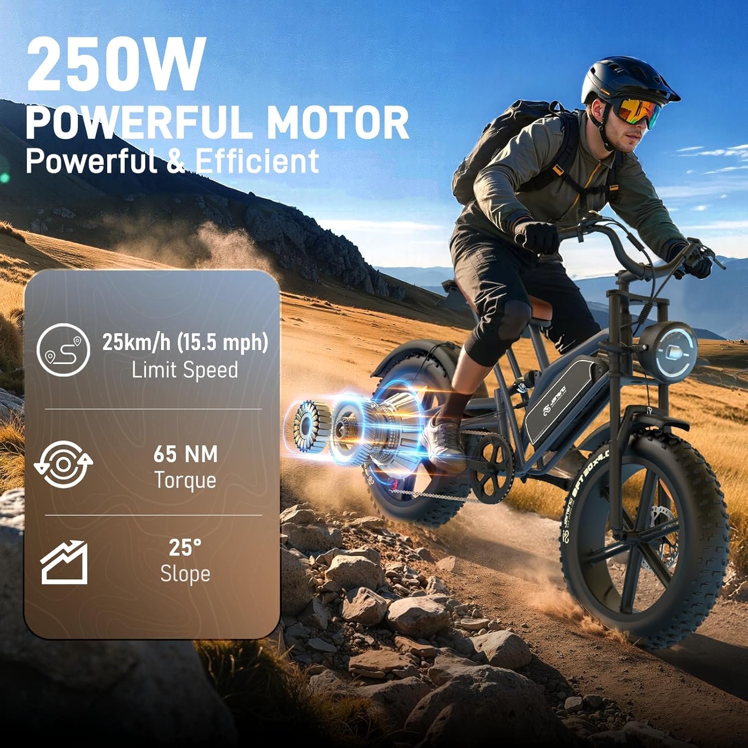 X50 20'' Fat Tyres Electric Bike for Adults, 48V 17Ah Removable Battery & 250W Motor, 7-speed Electric Bicycle with LCD Smart Display NFC Card and Brake Light, CE Off Road Ebike for Adults commuting - Image 3