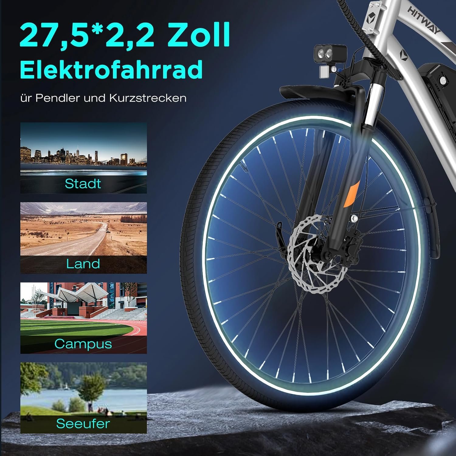 HITWAY 27.5"/28" Electric Bike for Adults, Electric Bicycle 250W Rear hub motor/Mid-drive motor,7 Speed, With 36V 13Ah removable battery, City E Bike for Commute and Trekking - Image 7