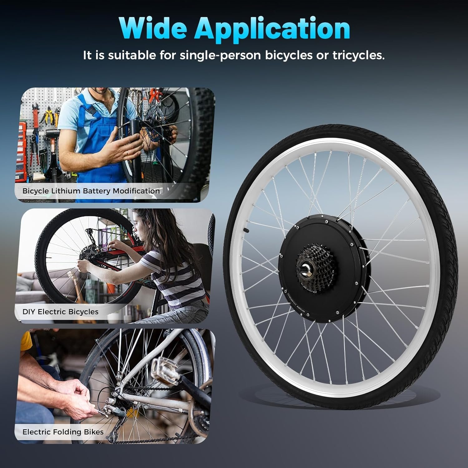 48V 1000W Electric Bike Rear Wheel Kit Hub Motor Conversion Set for 26 Inch Bicycle DIY E Bike PAS System LCD Display Disc Brake Brake Lever Controller Flywheel - Image 8