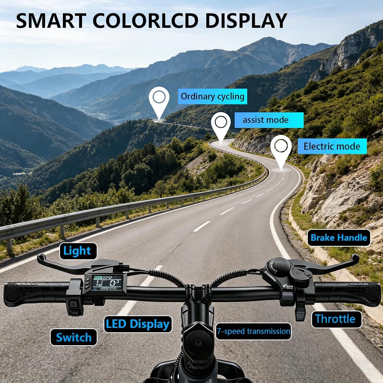 26" Electric Bike for Adults, 36V 10.4Ah Battery 250W Powerful Motor Ebike with LCD Display, 7-Speed Gear System 3 Riding Mode Electric Mountain Bikes, E-bike for Commuting - Image 4