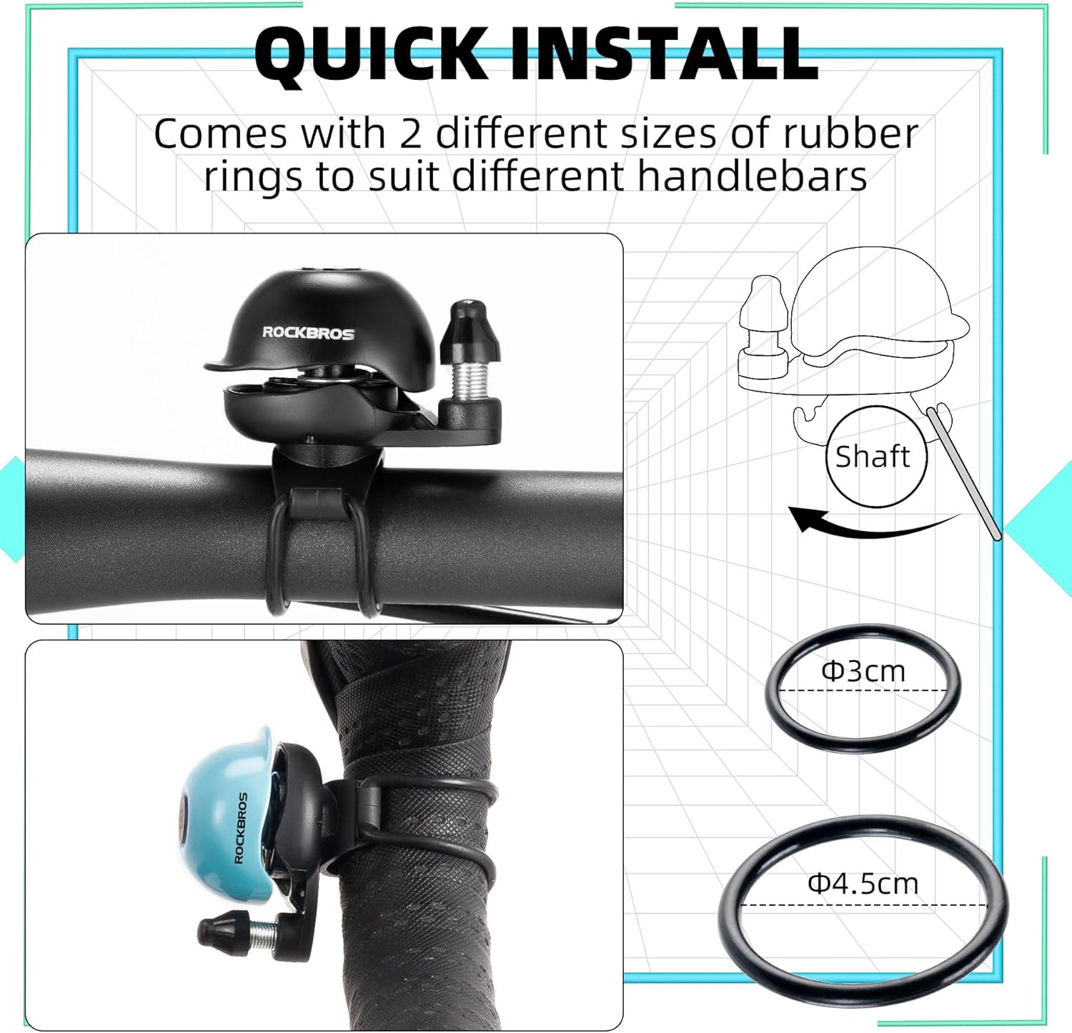 ROCKBROS Bike Bell, Copper Bicycle Bell Loud 360-Degree Rotation Lightweight & Compact, for Adults Kids Bike Horn for 22-34mm Handlebars MTB Road 80dB - Image 8