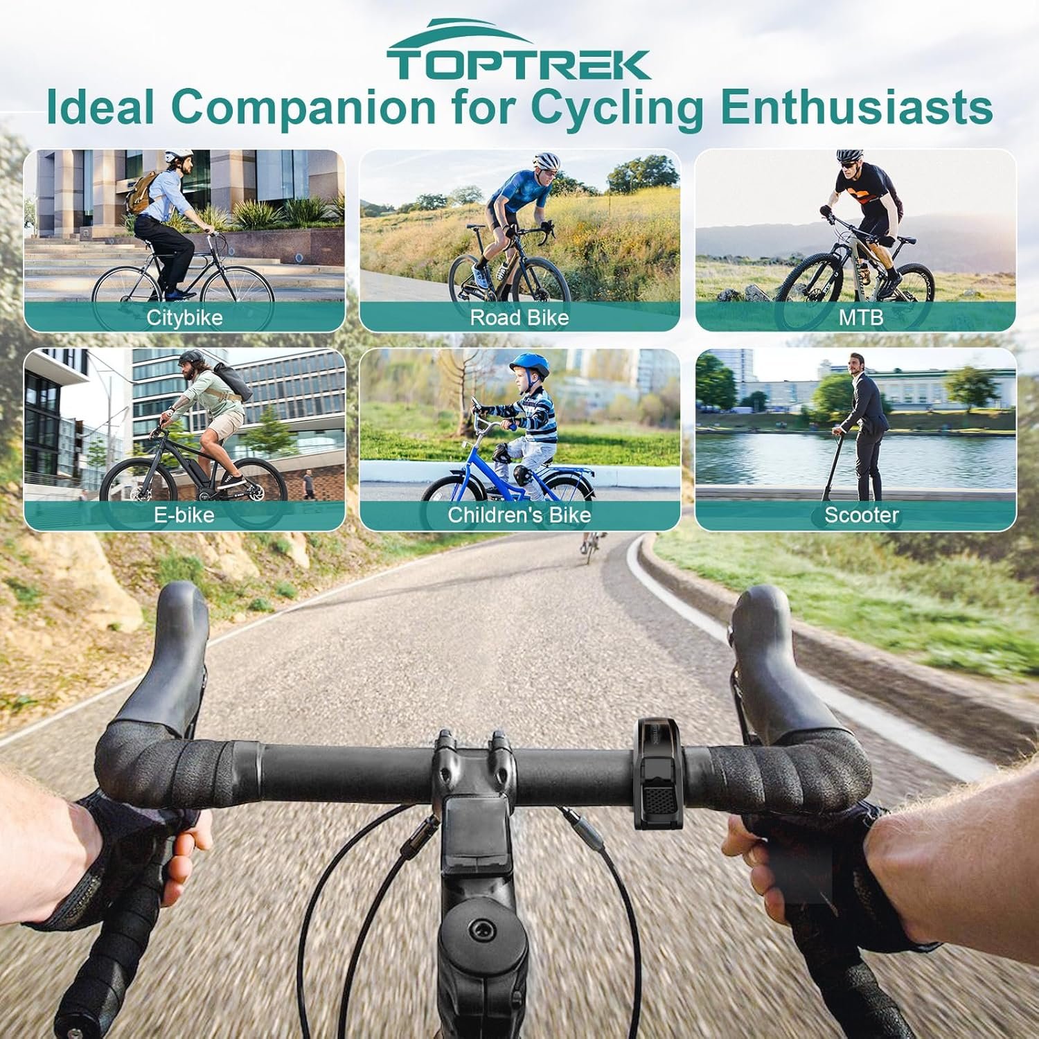 toptrek Bike Bell, 110dB Max Crisp Bicycle Bell, 2026 Waterproof Rustproof Aluminum Alloy Bike Bells for Adults and Kids, Universal Fit 22.2-31.8mm Handlebars for Road Mountain Bikes Scooter MTB BMX - Image 7