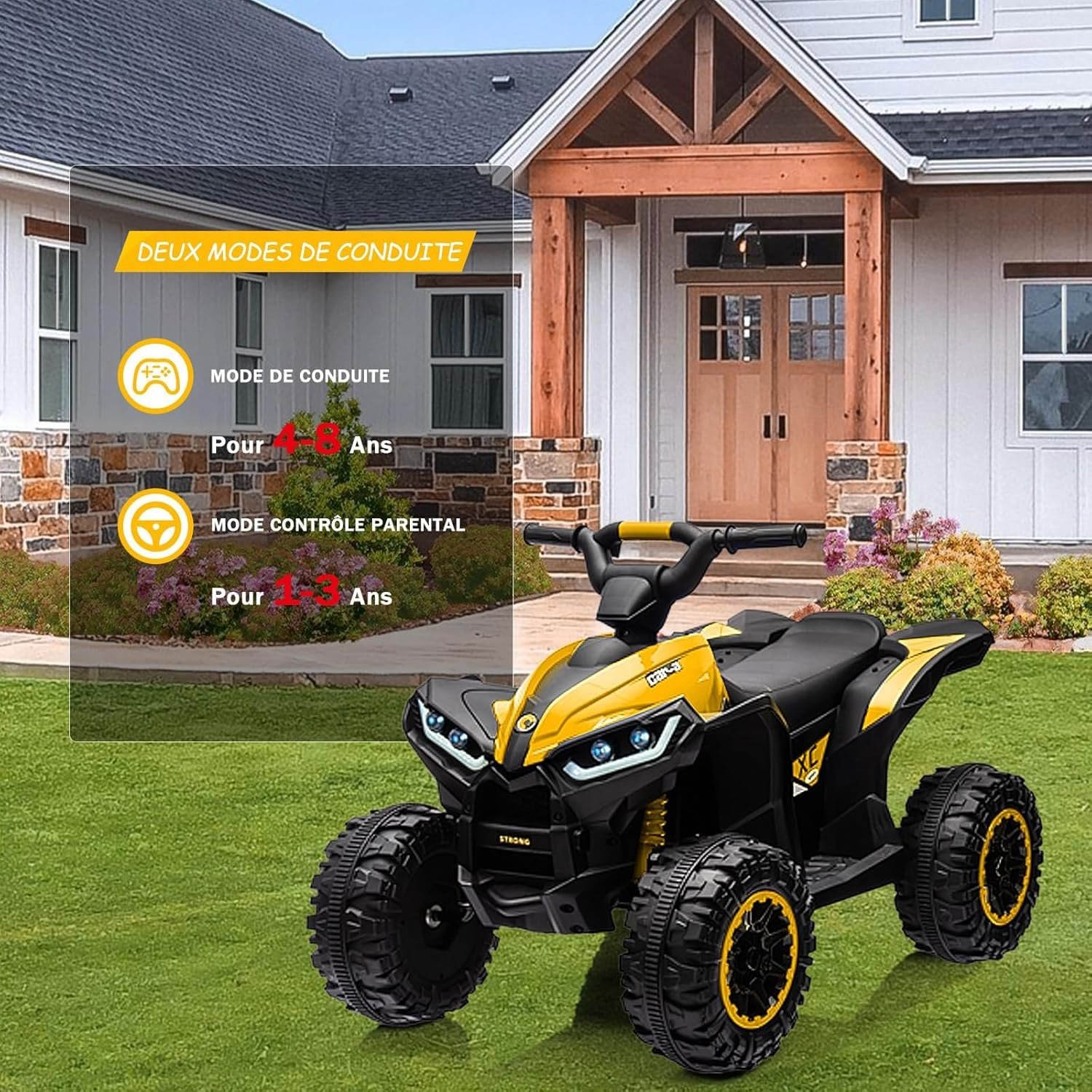 12V Kids Electric ATV Quad Bike, Ride-on Toy with Remote Control, 2 Speeds, LED Lights, Wireless Music, Soft Start, Treaded Tires, Battery Powered for Boys & Girls Ages 3–8 - Image 3
