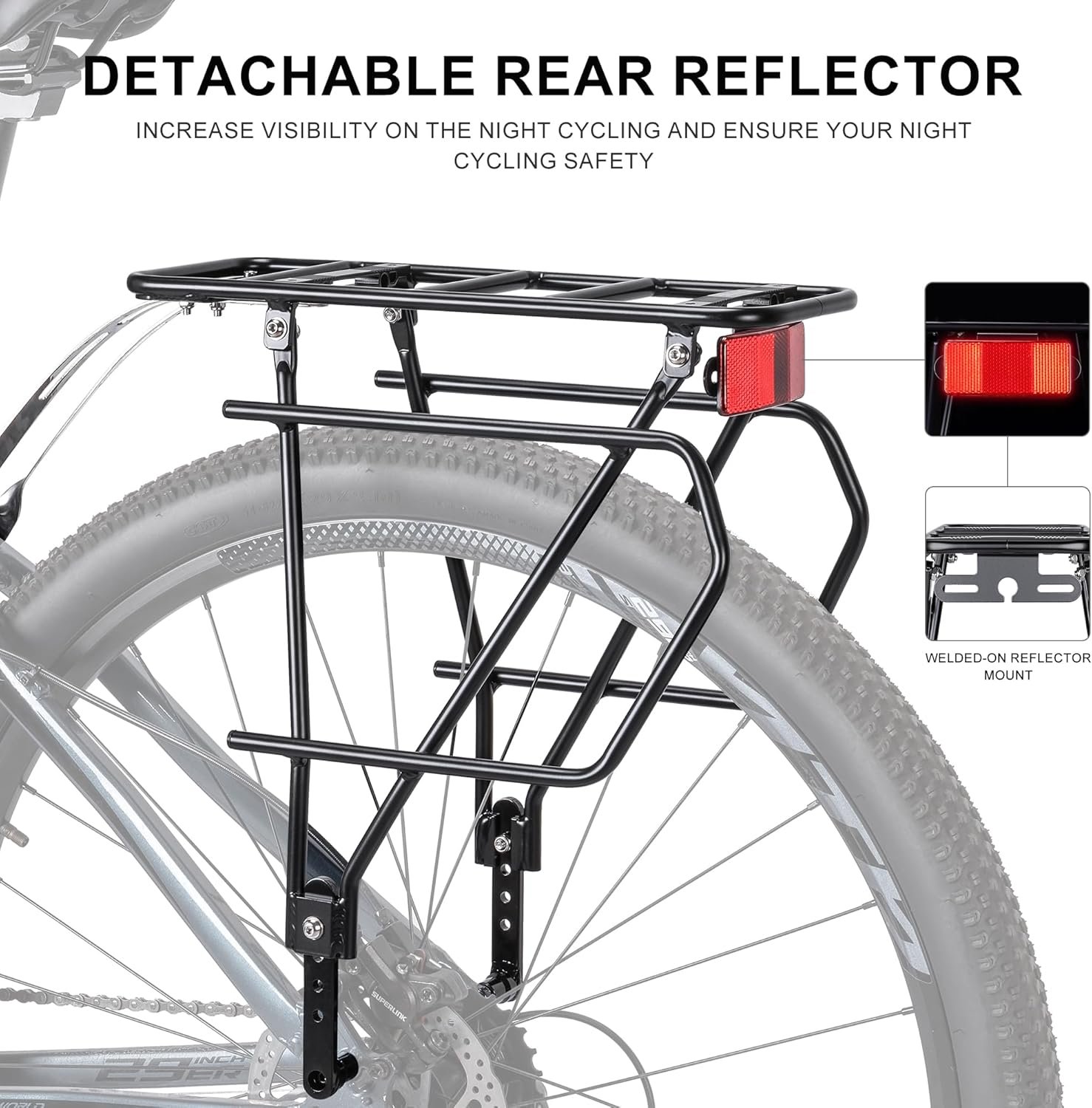 CXWXC Rear Bike Rack with Basket - Bike Cargo Rack for Disc Brake/Non-Disc Brake Mount - Bicycle Pannier Rack, Touring Carrier Rack fit 26”-29” and 700c - Image 4