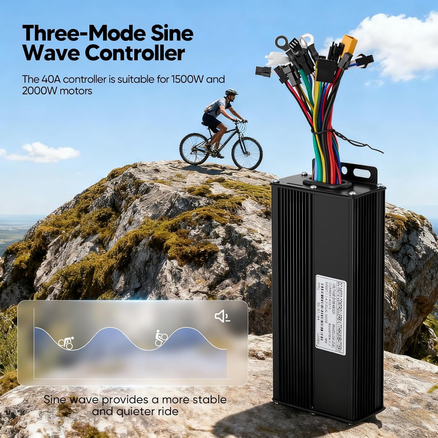 40A E-Bike Brushless Controller, 36V/48V/52V Sine Wave 1500W/2000W, Compatible with SW900 EBike Display, 3 Modes, IP54 Waterproof, Aluminum Alloy Shell for Electric Bicycle E-Scooter Motor Control - Image 2