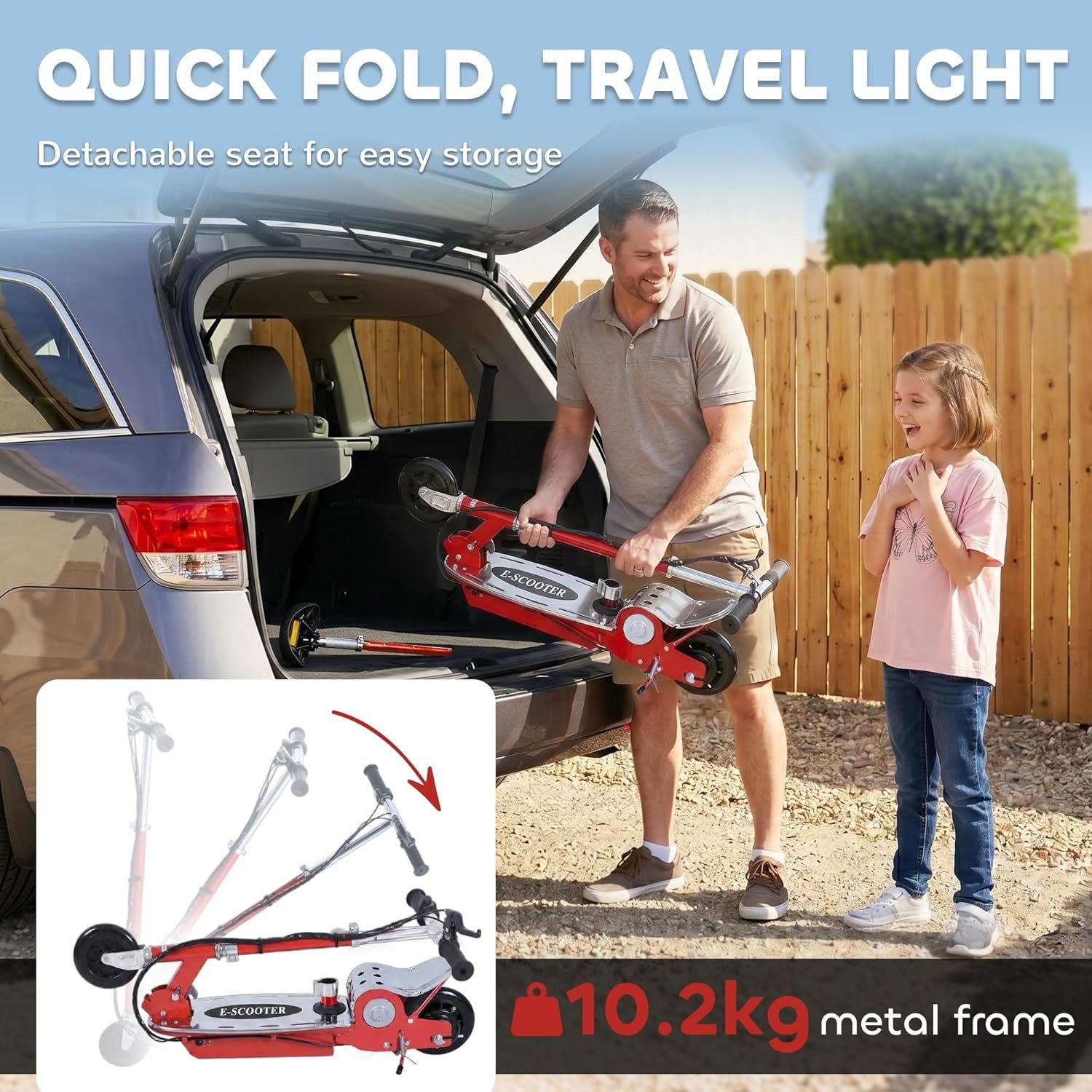 HOMCOM Electric Scooter for Kids, Folded Powdered Scooters for Ages 7-12 Years w/ 120W Motor, Up to 10km/h, 8km Range, Adjustable Ride on Toy - Image 4