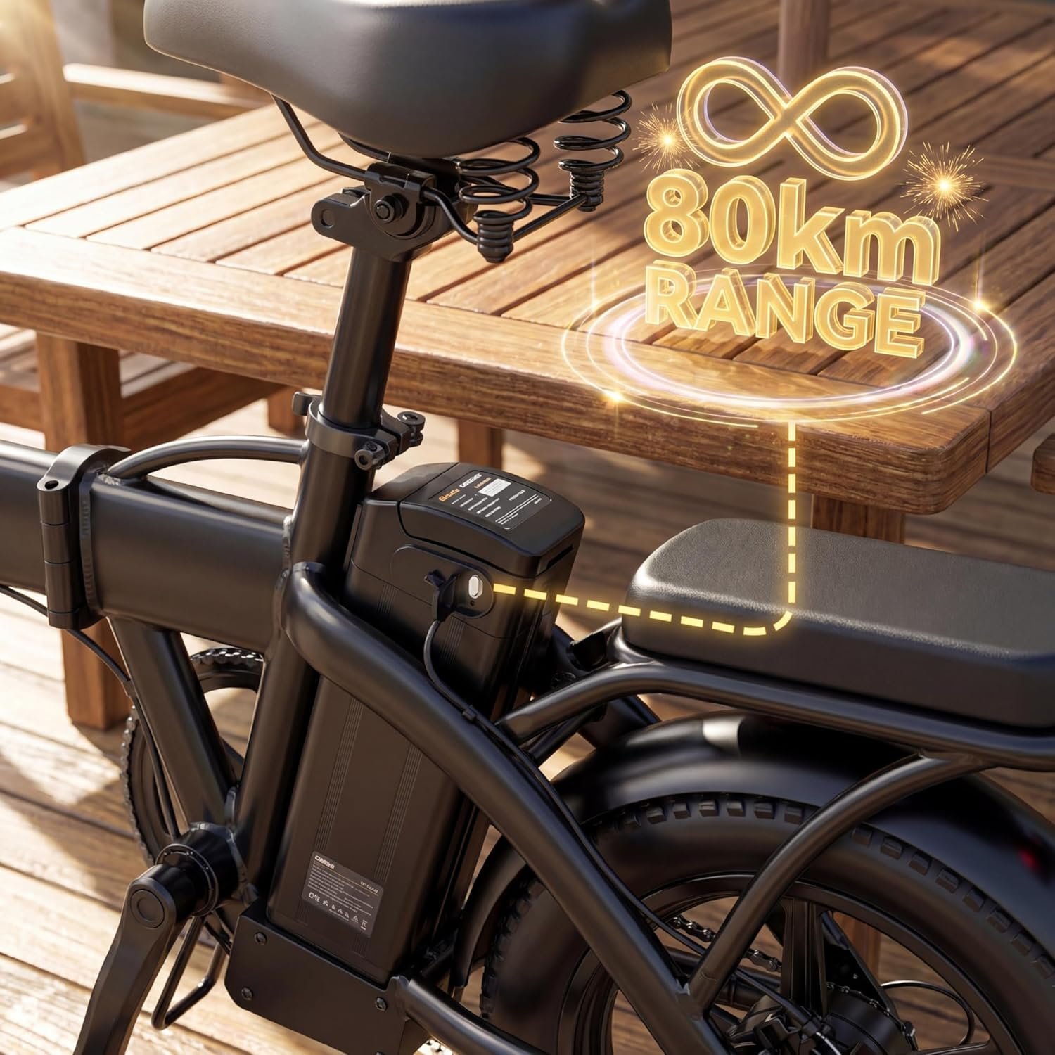 Electric Folding Bike for Adults,48V 15AH, 30-40KM Range Lightweight 22.5kg Frame, 14" Tires Front Suspension Disc Brakes, Pedal Assist Electric Hybrid Bike with LED Headlight Removable Basket - Image 7