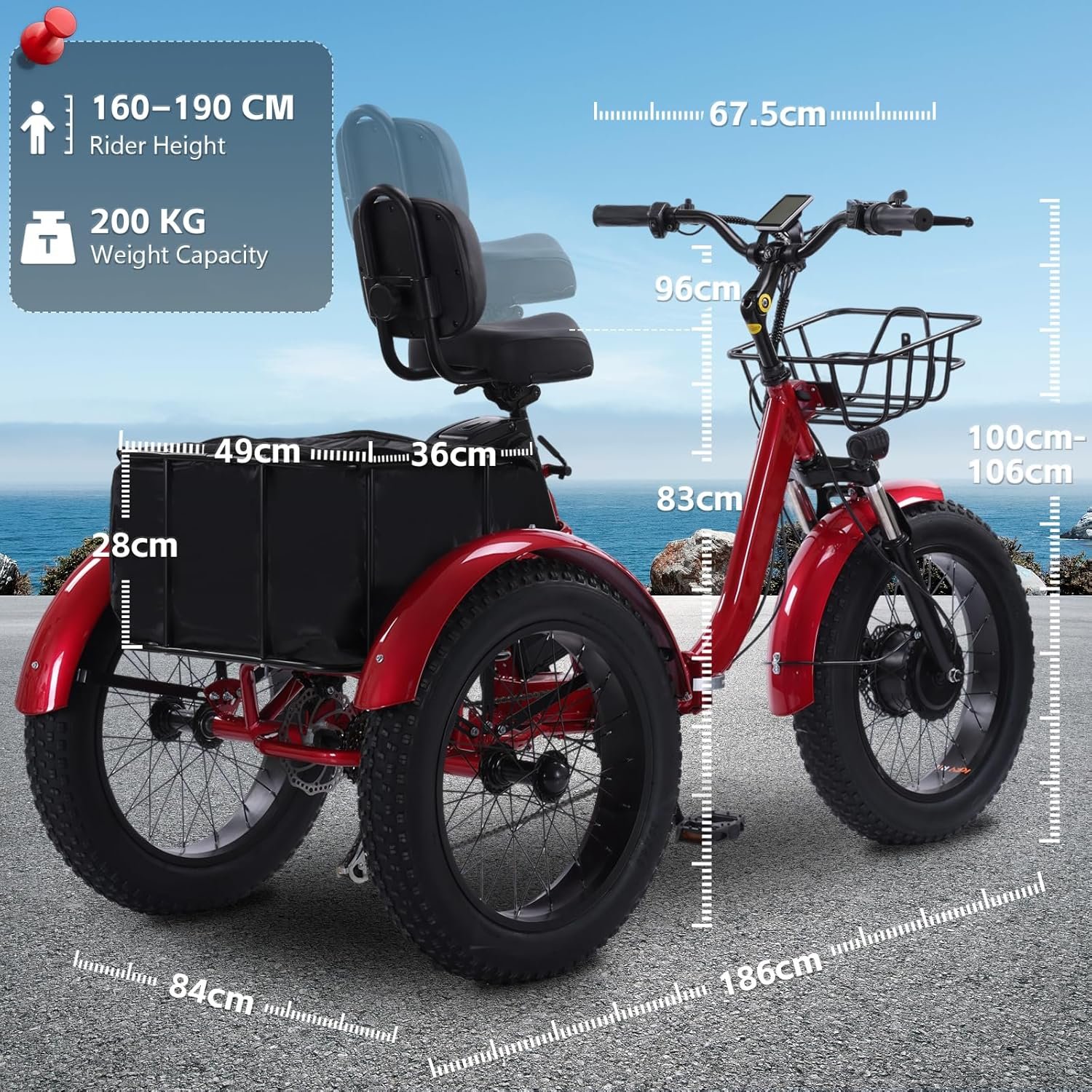 Adult Electric Tricycle 20-inch Non-Folding/Folding 7-Speed Tricycle with Large Capacity Basket 48V 15Ah/15.6Ah Lithium Battery PAS Miles - Image 2