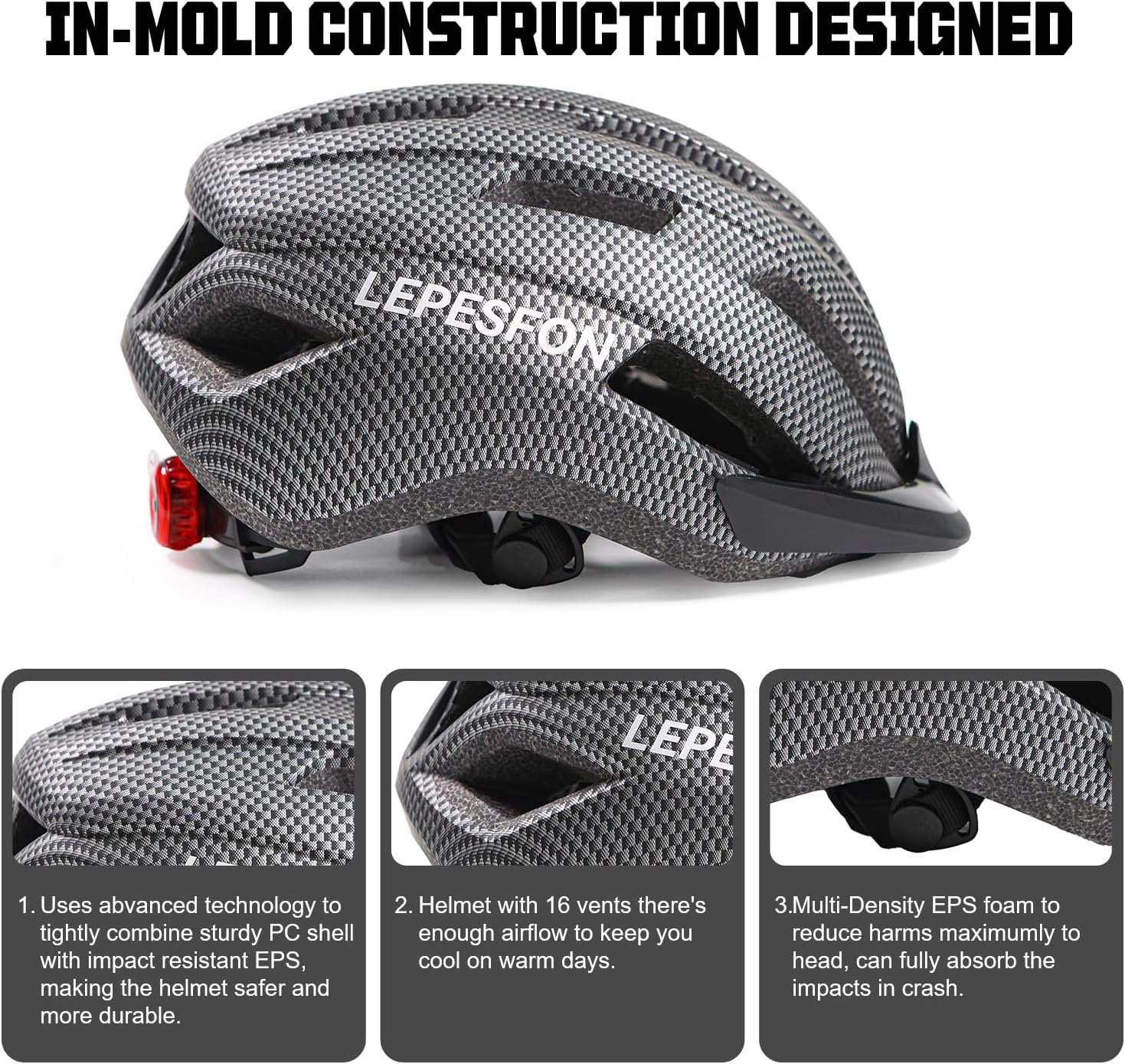 Bike Helmet Men Mountain Bike Helmet Women Adjustable Lightweight Breathable MTB Road Helmets Adults LEPESFON with Visor for Commuting 56-61cm - Image 4