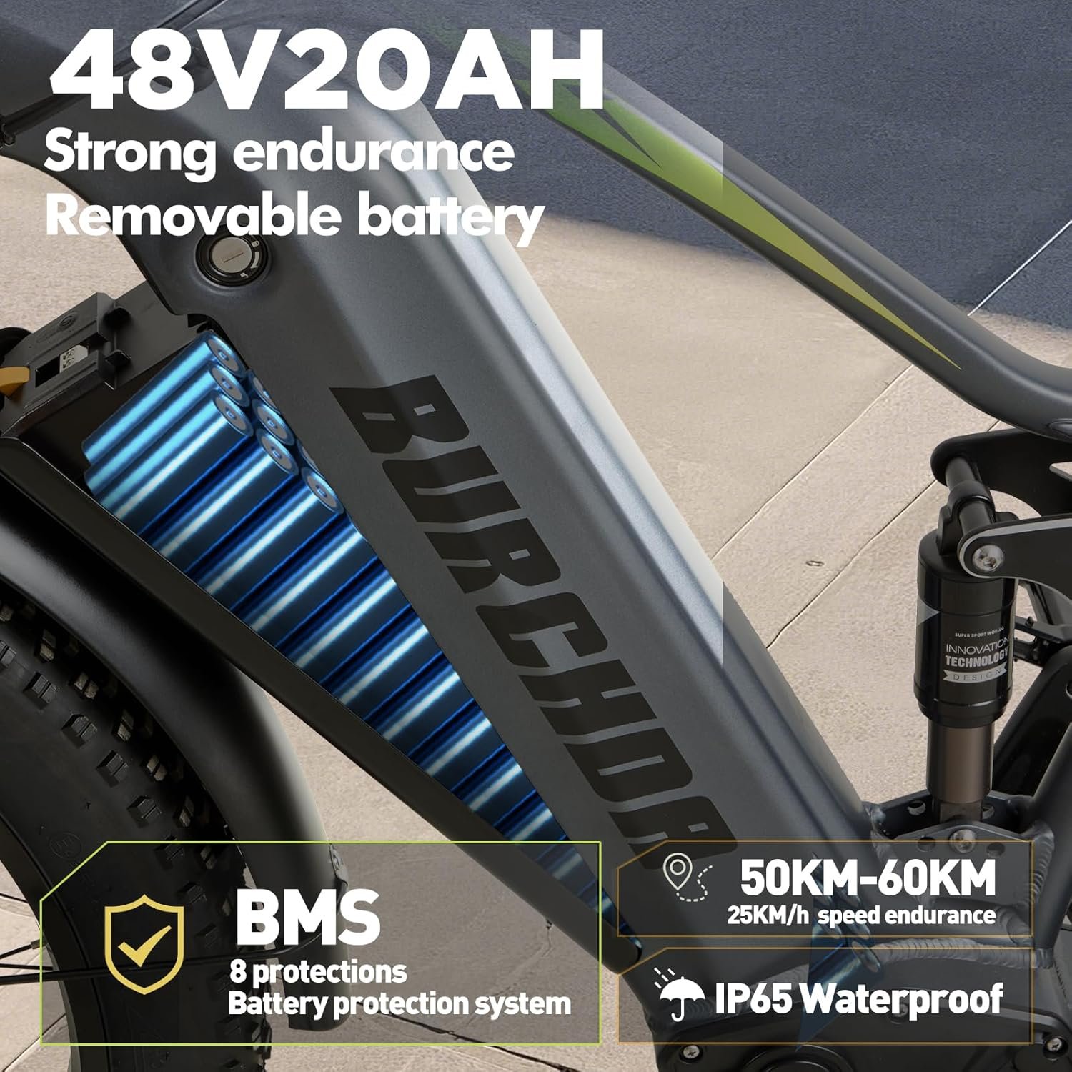 Dual Motor 95/190 N.m Electric Mountain Bikes for Adults E-Bike 48V 20Ah Removable Battery up to 120 km, 26X4 Fat Tire Ebike with LCD Display Full Suspension Bicycle RX80 - Image 2