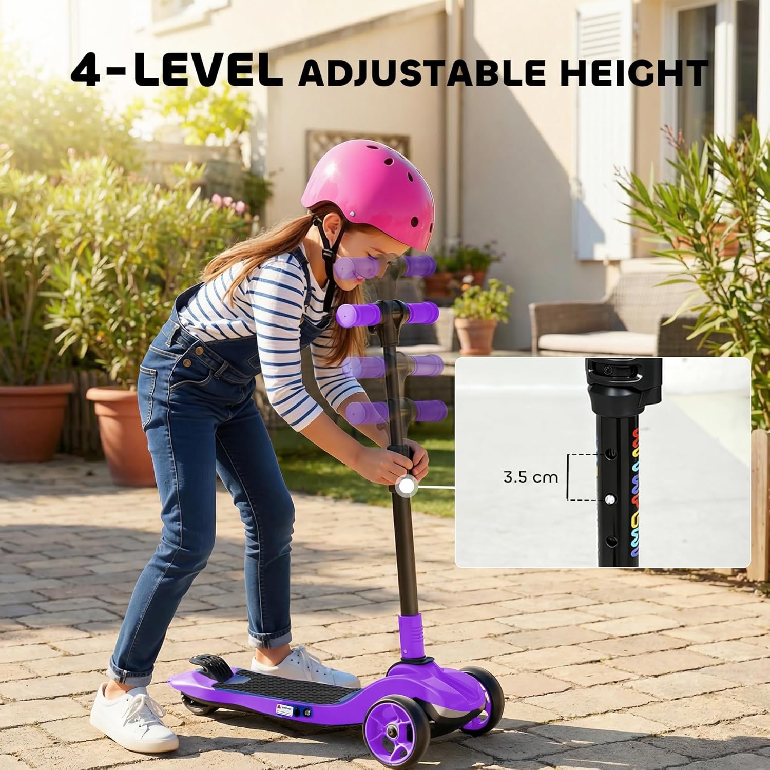 AIYAPLAY Electric Scooter for Kids, 3 Wheel Foldable Kids Scooter for Age 6-10 with 4 Levels Adjustable Height, LED Lights, Up to 6km/h, Maximum Range 8km, 4.8kg Lightweight for Boys and Girls - Image 5