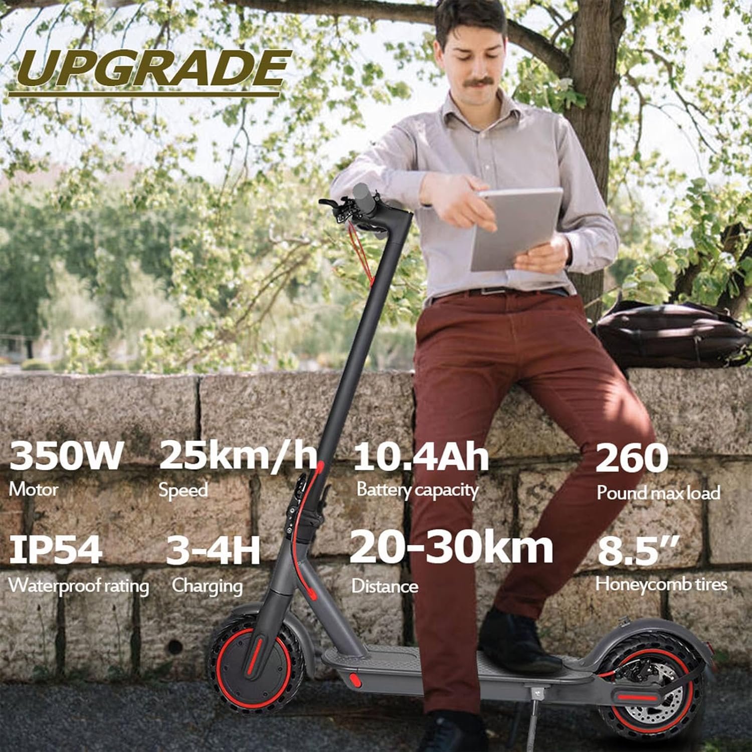 Electric Scooters Adult, 8.5/10Inch Electric Scooter, 3 Speed Mode, Foldable Electric Scooters with App, 25-30km Range, Double Braking Escooter,e Scooter for Adults Teens Gifts - Image 3