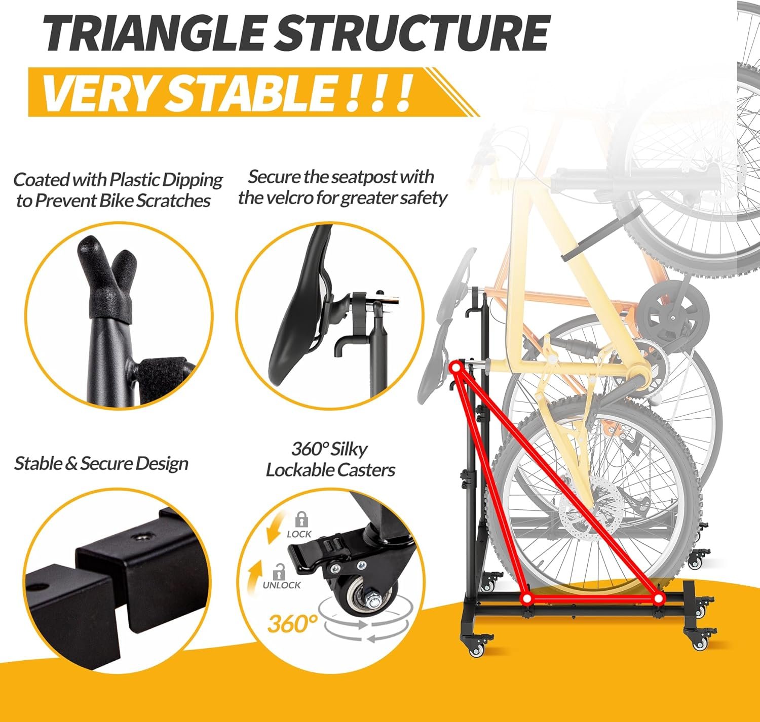 Vertical Bike Stands (2 Pack), Floor Standing Bike Rack for Garage, Upright Bicycle Floor Stand Indoor Bike Holder with Adjustable Height for Garage & Flat - for Wheel Sizes up to 29 Inches - Image 2
