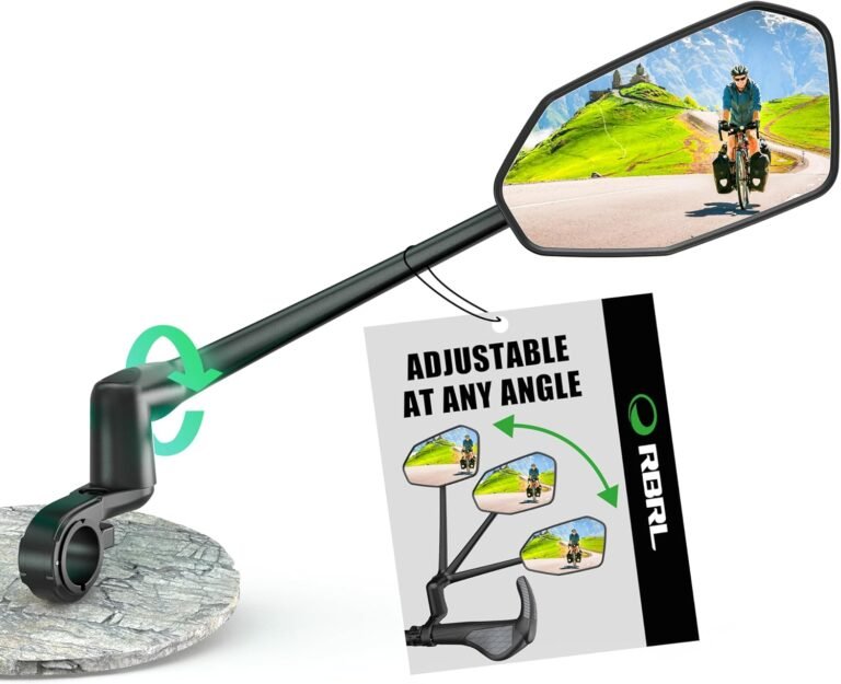 RBRL Bike Mirror, Aluminum Alloy Bicycle Mirror Handlebar Mount, Anti-shake & Break-proof, Foldable HD Real Glass Rotatable Ebike Accessories, Bike Rear View Mirror for Ebike Scooter(Right)