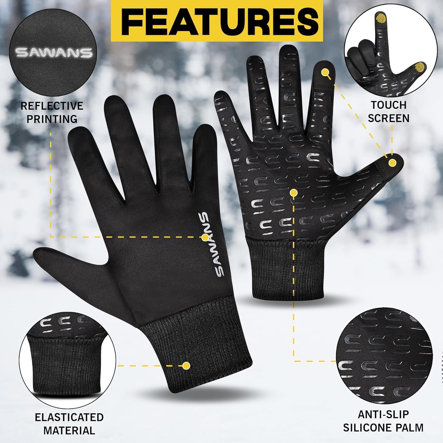 SAWANS Warm Winter Gloves Running Cycling Gloves Touch Screen Anti-slip for Men Women Cold Weather Driving Sports Outdoor Bike Gloves Hiking Ski Climbing Riding Walking - Image 2