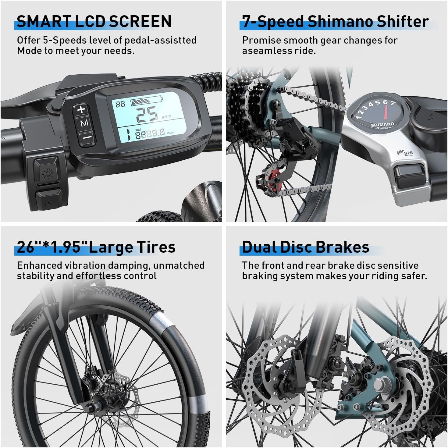 Electric Bike for Adults, 7 Speed Electric Bicycle with 36V 10Ah Removable Battery, 100km Range Pedal Assist City E Bike for Commute and Trekking, LCD Display, Dual Disc Brake - Image 3