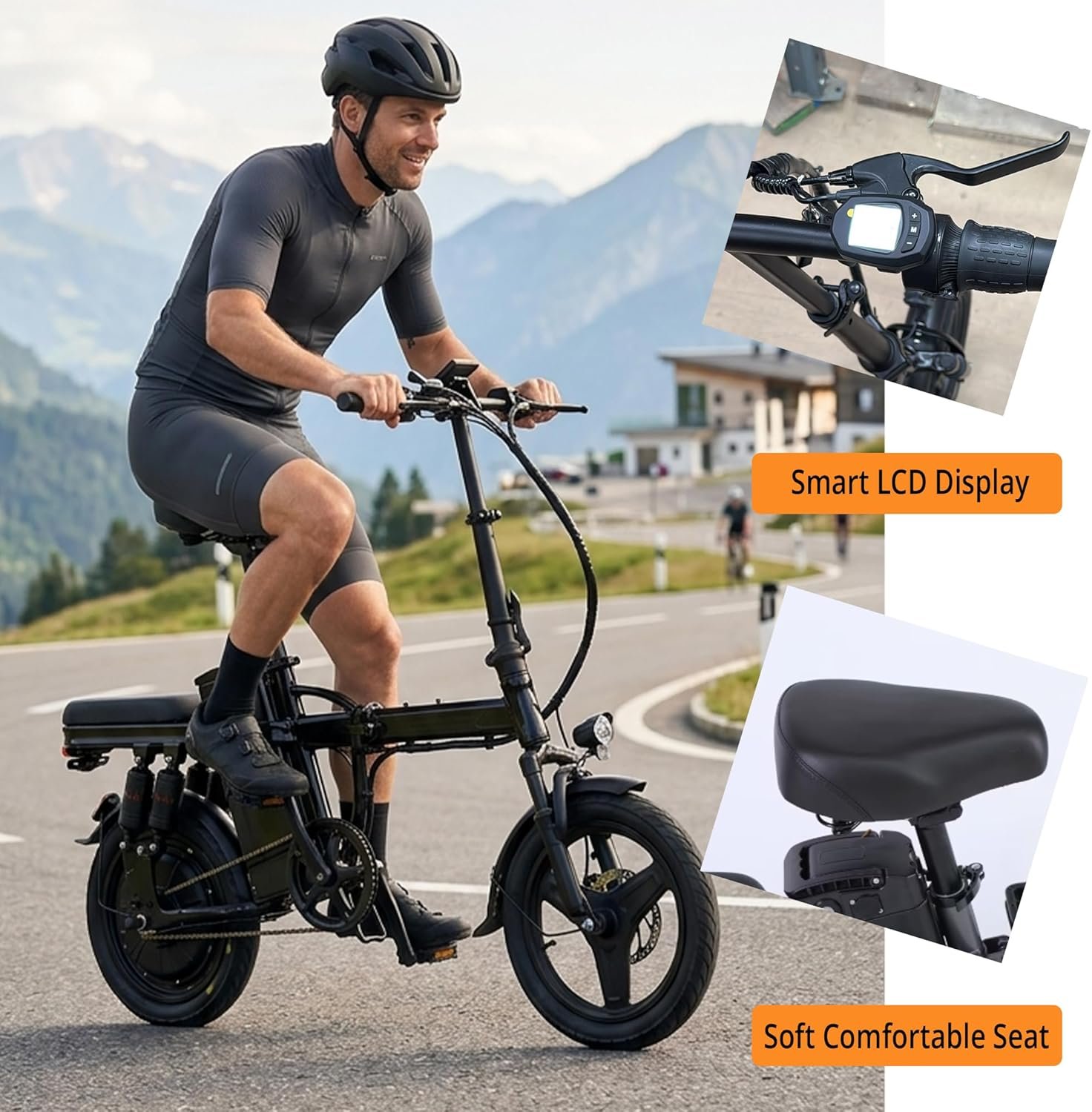 Folding Electric Bike for Adults, 14" Electric City Bike with 48V 12Ah Battery, Pedal Assist & Throttle, Dual Suspension, Disc Brakes, Anti-Theft Lock, Compact Commuter E-Bike – Little Beast X - Image 8
