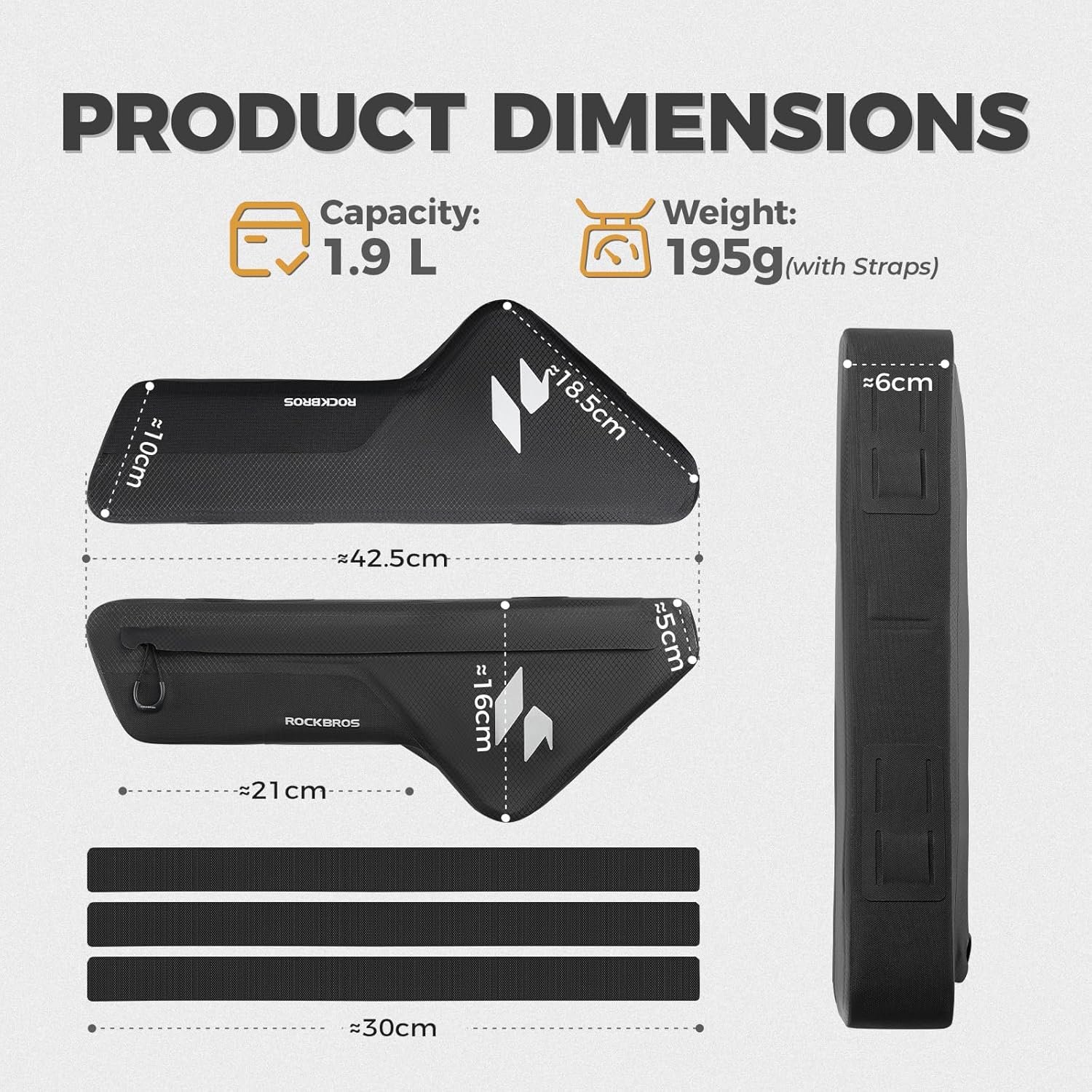 ROCKBROS Waterproof Bike Frame Bag 1.9L Reflective Slim Fit Top Tube Pouch for Mountain Road Gravel Electric Bikes - Image 3