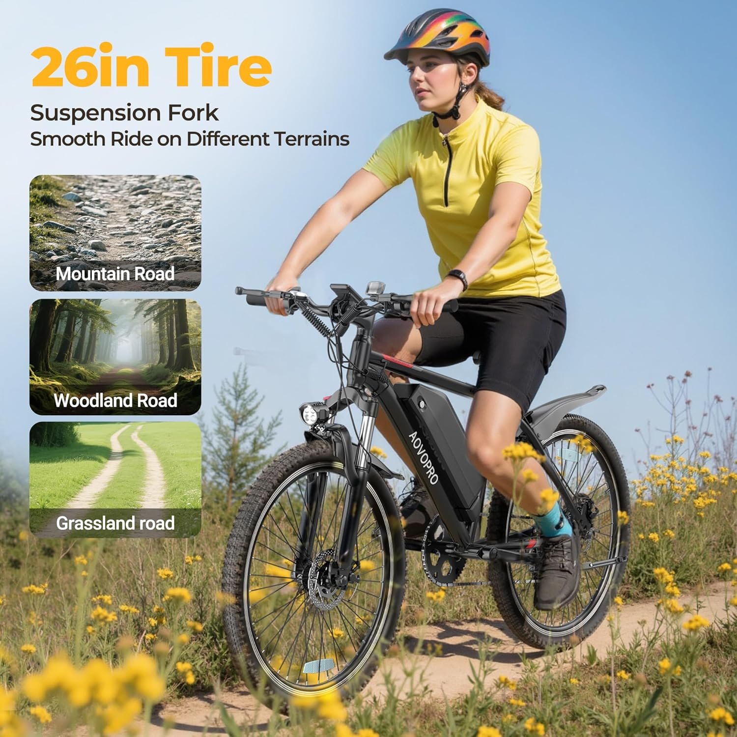 BK90 Electric Bike for Adults 26 Inch, Urban Electric Bicycle with 48V 9Ah Removable Battery & 250 Powerful Motor, 5 Pedal Assist Levels and Front Suspension E Bike for Men Women Commuter - Image 5
