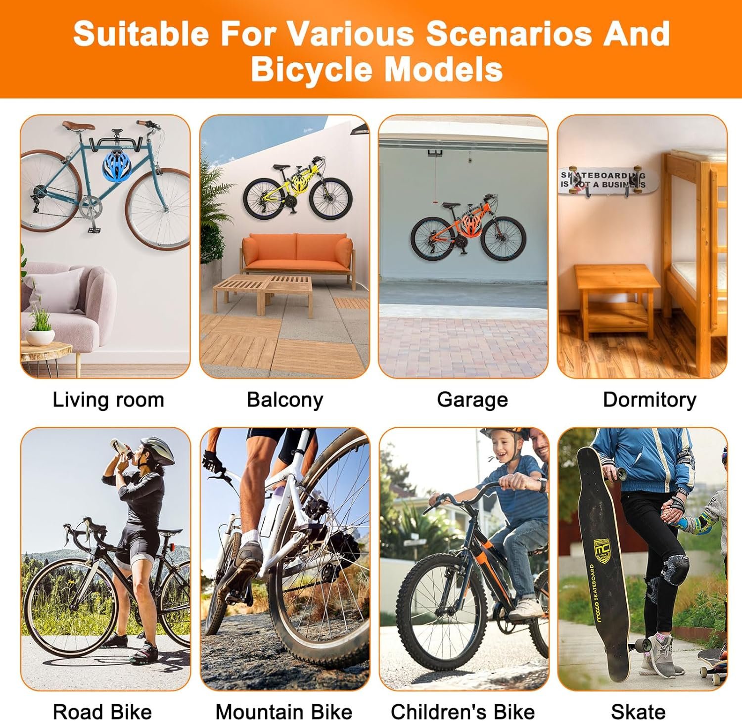 2PCS Bike Wall Mounts Cycling Rack Hanger Space-Saving Bicycle Storage Rack for Indoor Garage Wall Holder Hook for Road Mountain Hybrid Bikes (Black + Silver) - Image 6