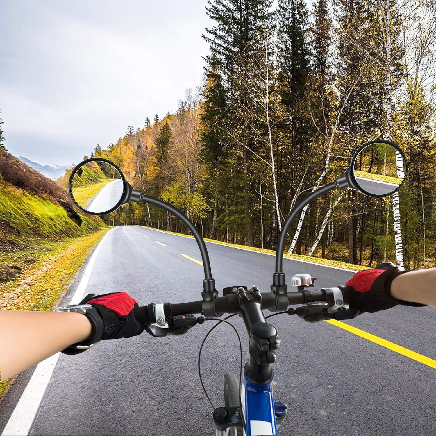 Yizhet Bike Mirrors, 1 Pair 360° Rotatable Bicycle Handlebar Mirrors, Wide Angle Rear View Mirrors, Convex Cycle Wing Mirrors for Bicycle, Electric Mobility Scooter, Road Bike, Moped, Motorcycle | Convex Acrylic, Wide Angle, Long Hose for 22mm-32mm Handlebars of Bicycles, Moped, Electric Mobility Scooter - Image 2