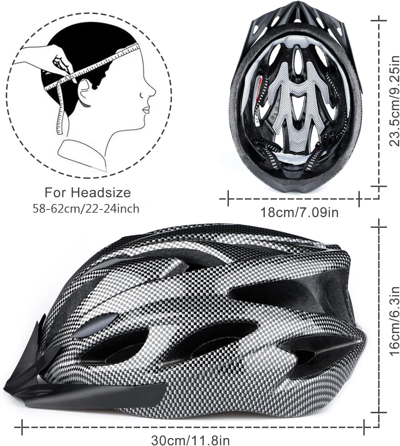Cycle Helmet, Lightweight Bicycle Helmet, Adjustable Mountain & Road Bike Helmets for Adults, 18 Vents with Adjustable Strap & Detachable Visor for Mens Womens(Head Sizes58-62cm) - Image 6