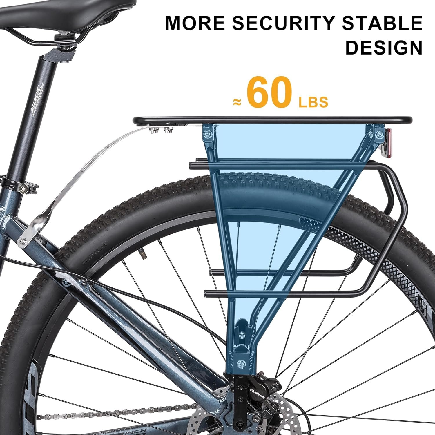 CXWXC Rear Bike Rack with Basket - Bike Cargo Rack for Disc Brake/Non-Disc Brake Mount - Bicycle Pannier Rack, Touring Carrier Rack fit 26”-29” and 700c - Image 3