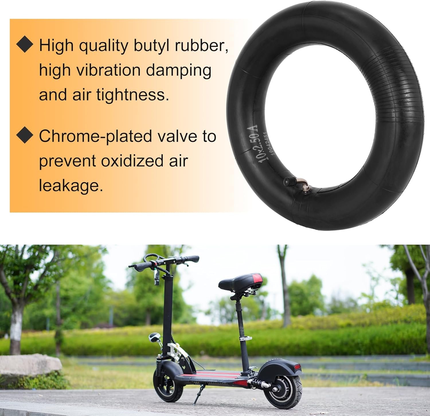 2 Pack 10x2.50 Inner Tubes and Repair Set, 10 inch E-Scooter Butyl Tube with 90° Bent Valve Stem Replacement for Electric Bike Scooter Self Balancing Scooter Wheel and Kid's tricycles - Image 3