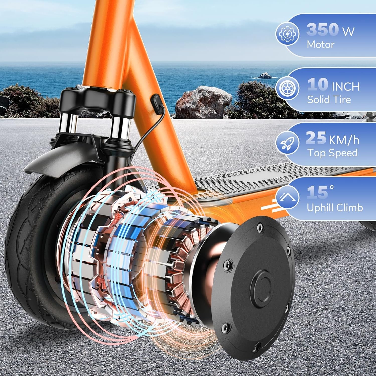 ApexSurge Electric Scooter for Adults,10" Solid Tires,350W Powerful Motor and Max 35/45KM Long Range,Top Speed 25KM/h,Dual Brake Stystem E Scooter, Lightweight and Foldable,APP Control,Max Load 120KG - Image 2