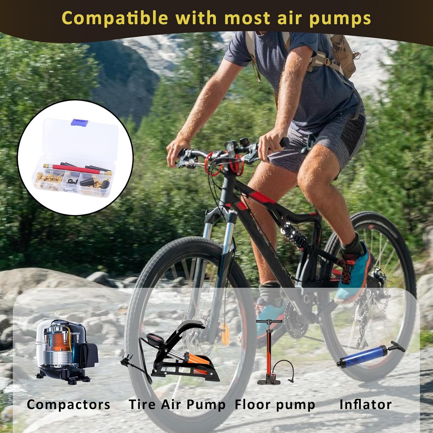 33Pcs Bike Pump Adapter Set, Bicycle Metal Valve Adapter Kit with Extension Pipe, for Balls/Bikes, DV SV AV Bicycle Air Pump Inflation Needle Nozzle Kit - Image 3