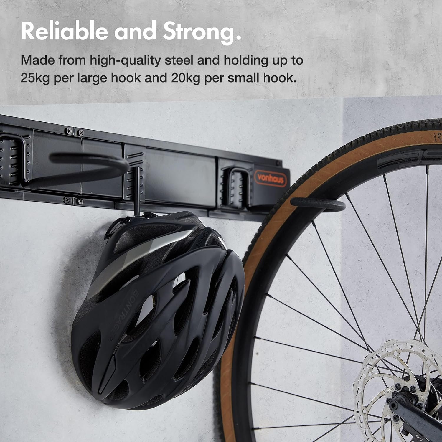 VonHaus Bike Wall Mounts - Space Saving Rack For Garage, Holds 3x Bike and 3x Helmet - Vertical Wall Mounted Rack for Mountain or Road Bicycle- Premium Quality Cycling Storage Mount - Image 5