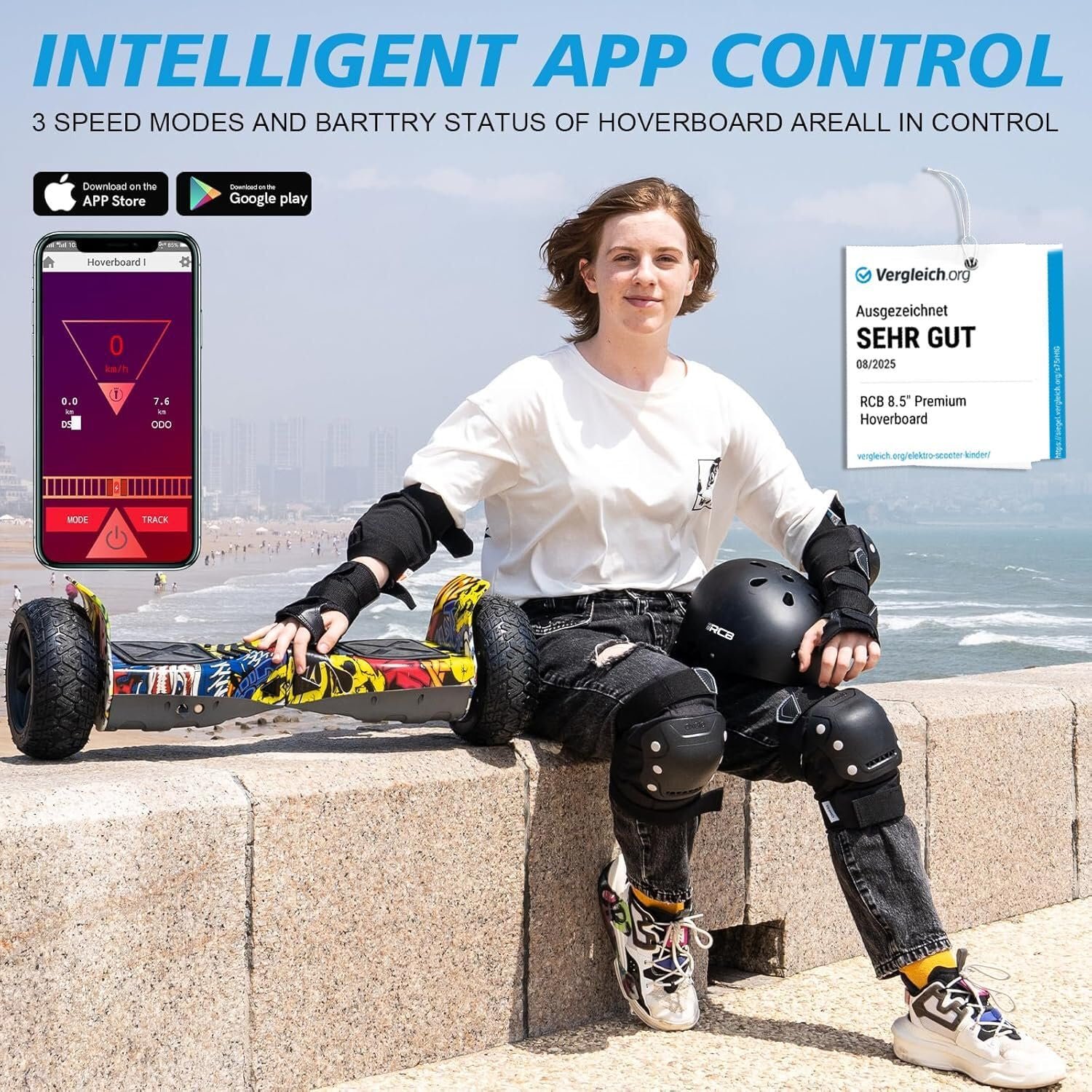 RCB Hoverboard 8.5" all terrain hoverboards, APP control function, integrated LED Bluetooth with powerful motor, electric skateboard self balance scooter, gift for Kids and Adults - Image 5