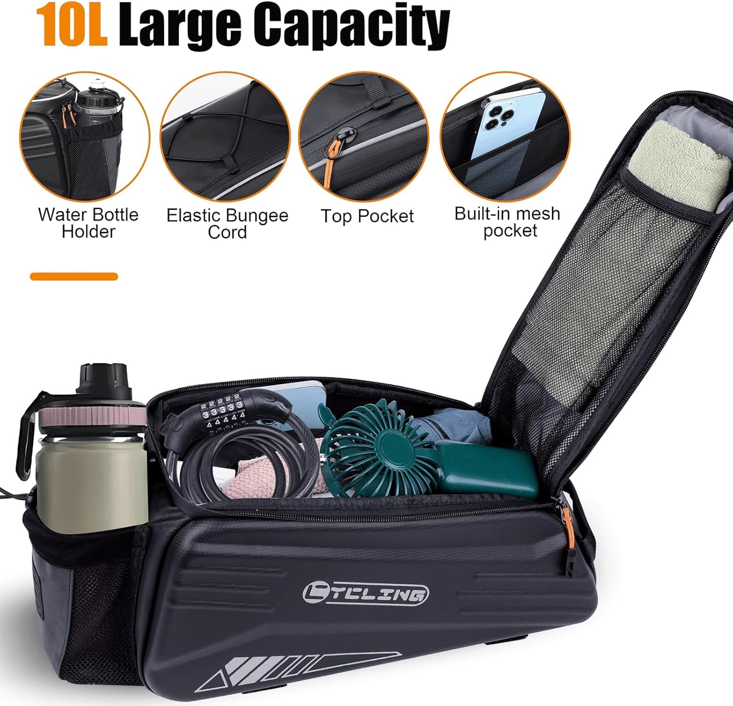 NDakter Bike Bags, 10L Bicycle Pannier Bag for Cycle Rear Rack Waterproof 3 in 1 Ebikes Trunk Bag, Reflective Electric Bike Saddle Panniers Bag with Shoulder Strap (10L EVA Hard Shell Waterproof) - Image 3