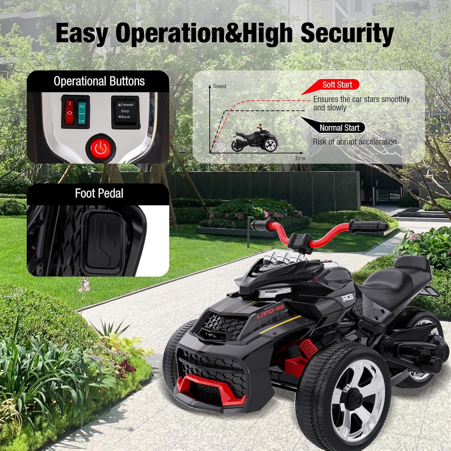 RCB 12V Kids Electric Motorbike, 2 Motors & 12" Inch electric dirt bike 3/8 km/h Speed Modes, Multi-Music, USB Port, Best Ride On Motorcycle Car for 3-8 Kids - Image 3