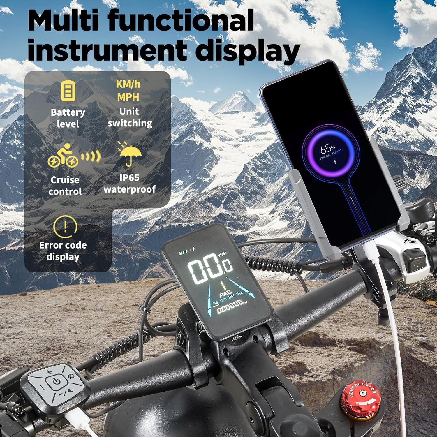 Dual Motor 95/190 N.m Electric Mountain Bikes for Adults E-Bike 48V 20Ah Removable Battery up to 120 km, 26X4 Fat Tire Ebike with LCD Display Full Suspension Bicycle RX80 - Image 6