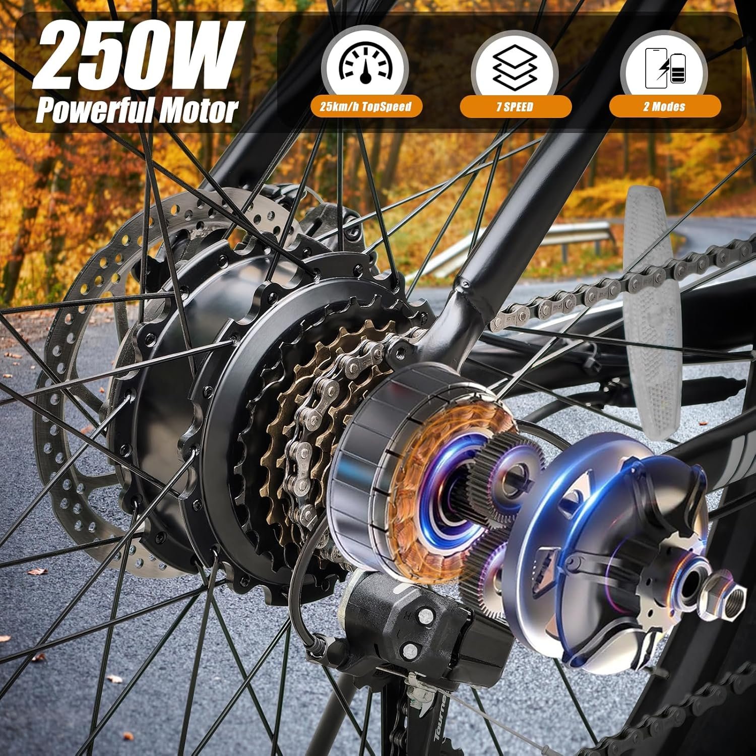 SUDOO Electric Bike for Adults, 27.5" 250W Electric Bicycle, Electric Mountain Bike with 36V 7.8Ah Removable Battery, Ebike with 7 Speed LCD Display/Anti-Theft Lock/Phone Holder for Commute Off Road - Image 2