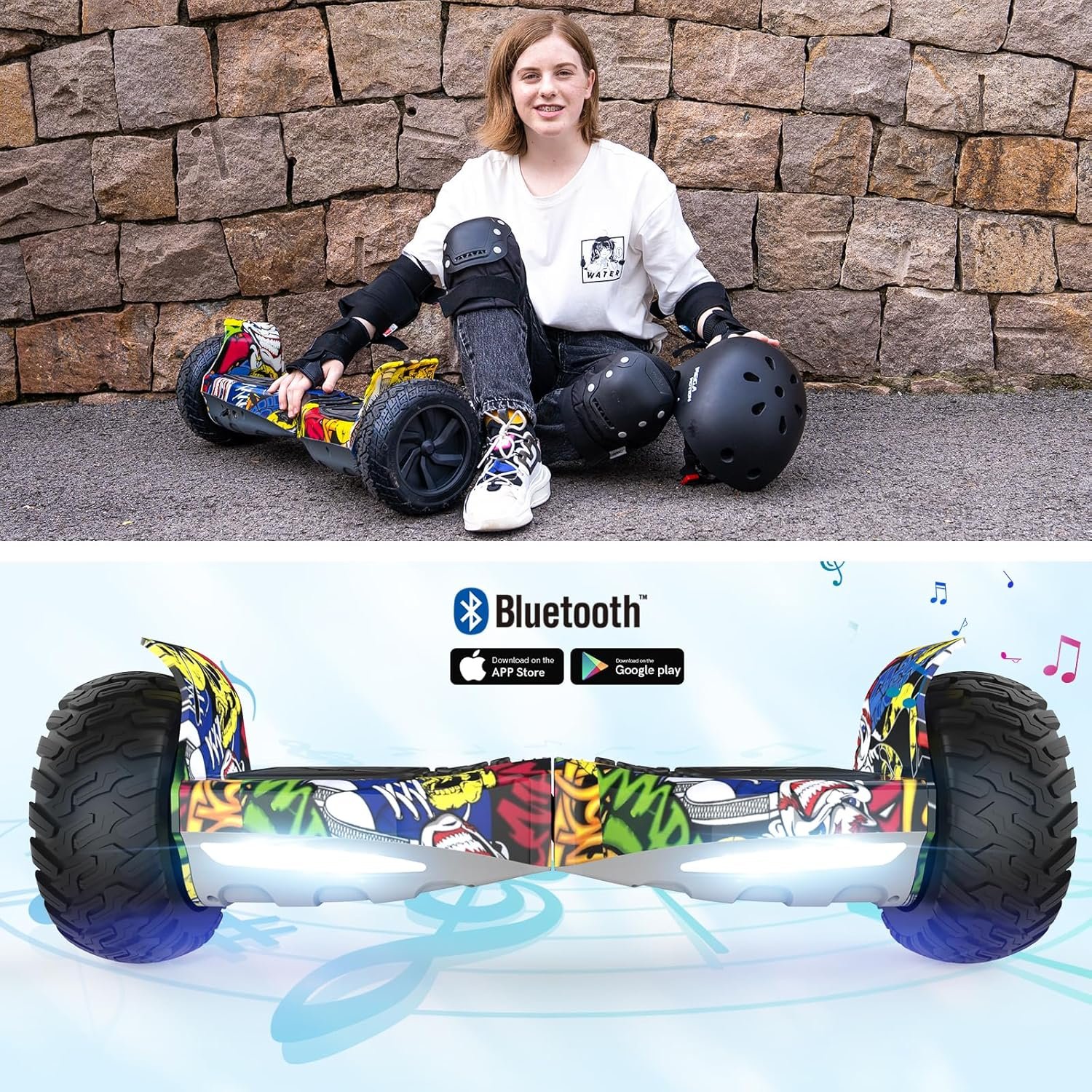 RCB Hoverboard 8.5" all terrain hoverboards, APP control function, integrated LED Bluetooth with powerful motor, electric skateboard self balance scooter, gift for Kids and Adults - Image 3