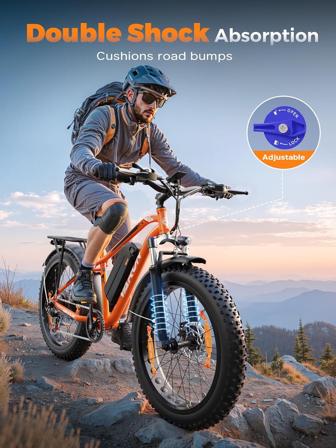 VARUN Electric Bike, 26" 4.0 Fat Tire Mountain Ebike for Adult, 48V 18Ah Battery, 150KM Long Range, 250W 80Nm Motor, Rear Rack, Max 330LBS, 7 Speed, All-Terrain Electric Bicycle for Off Road & Commute - Image 5