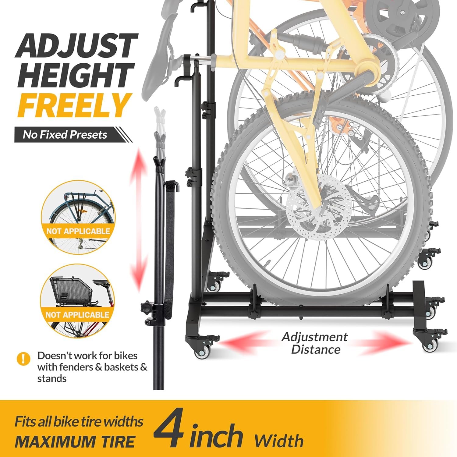 Vertical Bike Stands (2 Pack), Floor Standing Bike Rack for Garage, Upright Bicycle Floor Stand Indoor Bike Holder with Adjustable Height for Garage & Flat - for Wheel Sizes up to 29 Inches - Image 3